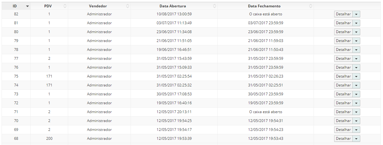 lista caixa pdv