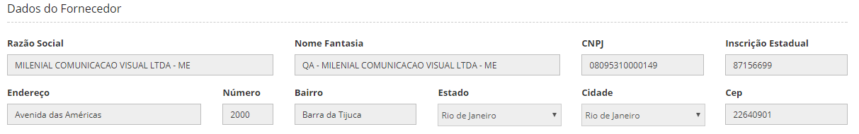 Dados do Fornecedor xml