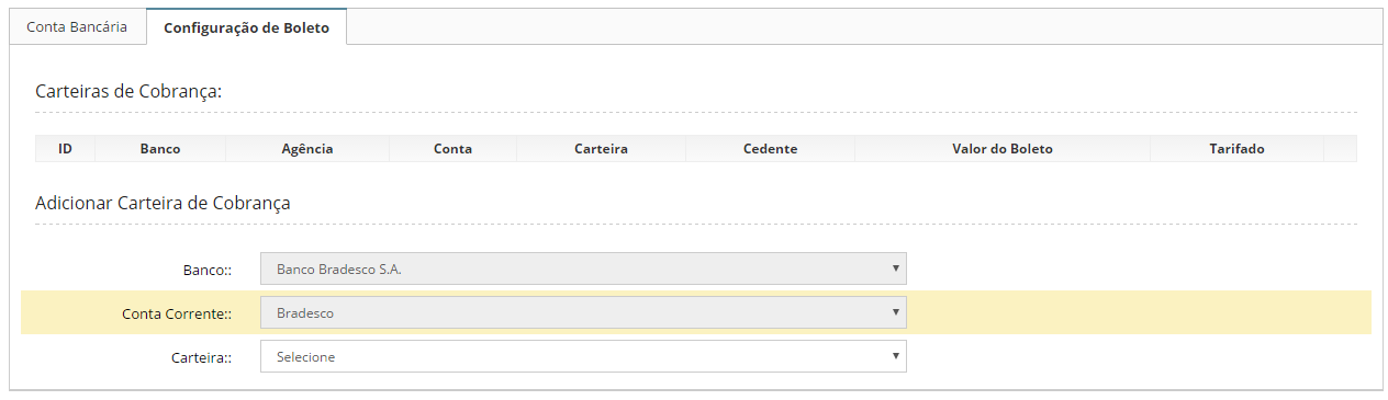 Configuração de boleto