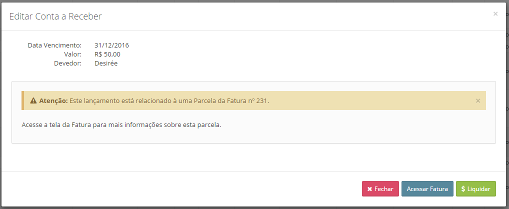 Contas a receber acessar fatura