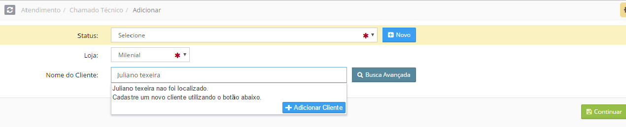 Chamado Técnico add cliente