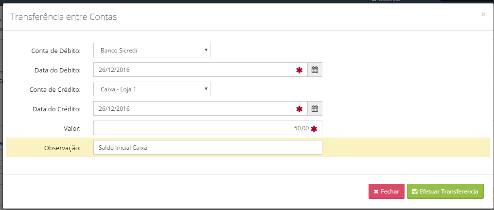 Transferência entre contas