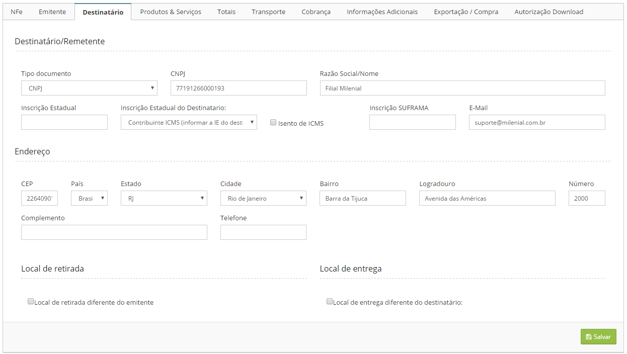 Destinatário nfe