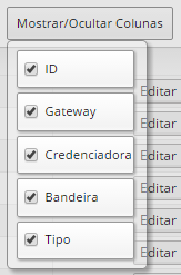 Mostrar ou ocultar colunas cofig cartão