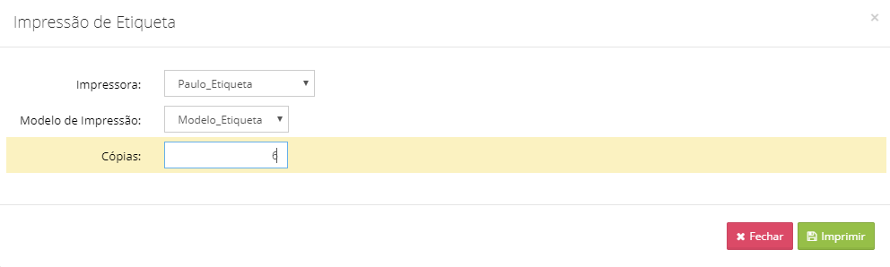 impressão de etiquetas Estoque