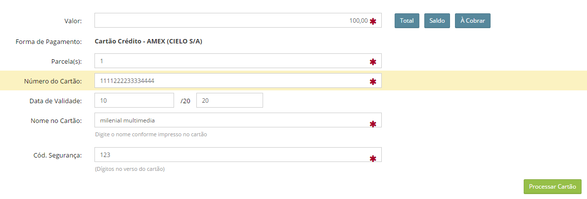 Campos cartão online