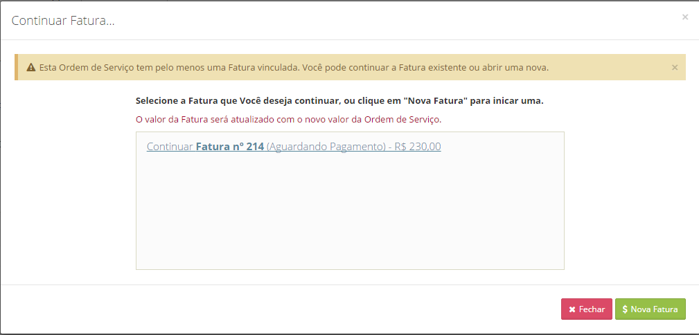 Continuar Fatura