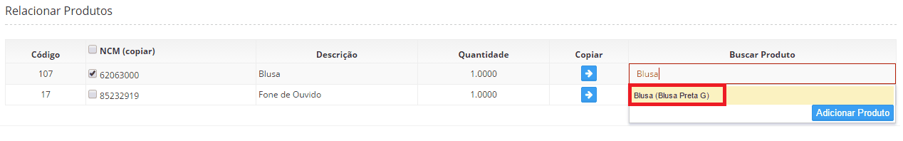 Relacionar Produtos NF