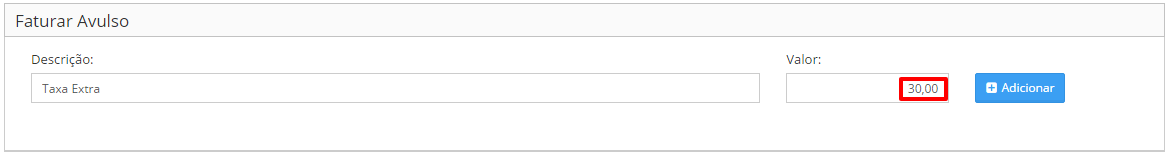 Faturar avulso acrescimo