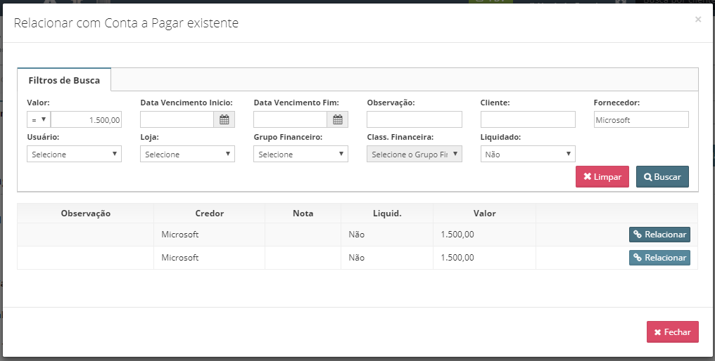 financeiro nf vincular