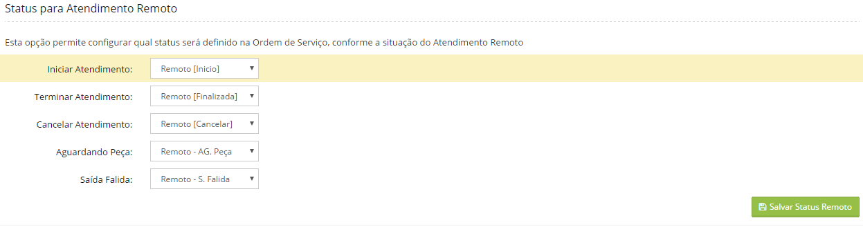 Status para atendimento remoto