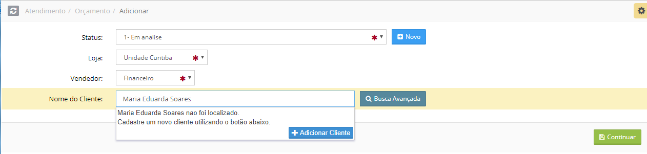 Adicionar cliente prçamento