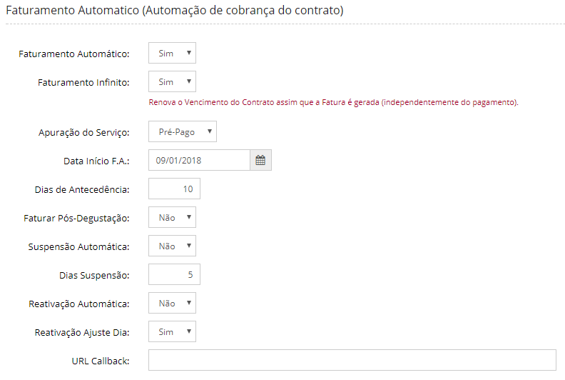 Fatruamento Automatico aba config