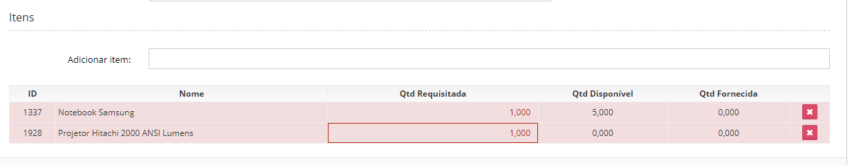 quantidade requisitada emprestimo