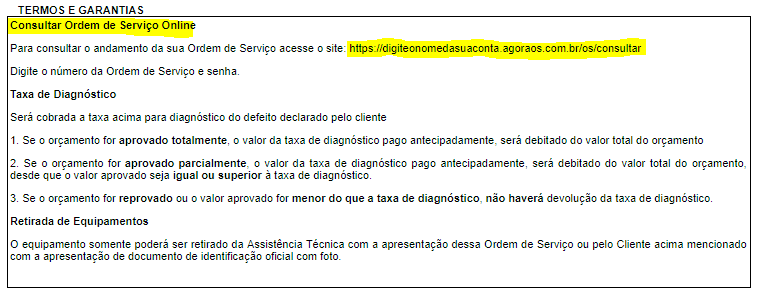 Observação link OS termos